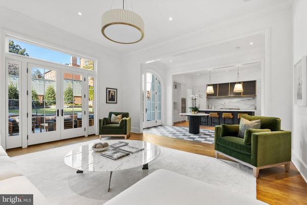 Interior, Kitchen, Living room, Marble Walls, Pendant Lights, Recessed Lighting, Wood Texture Flooring