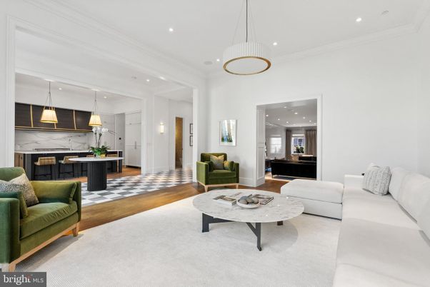 Interior, Living room, Marble Walls, Pendant Lights, Recessed Lighting, Wood Texture Flooring