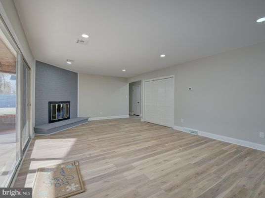 Empty room, Fireplace, Interior, Recessed Lighting, Wood Texture Flooring