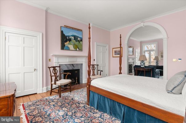 Bedroom, Fireplace, Interior, Wood Texture Flooring