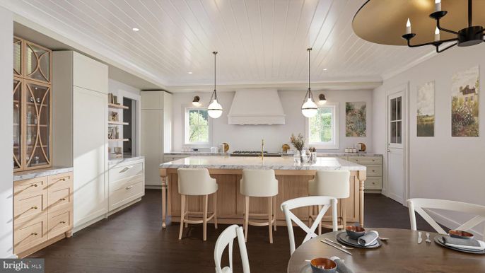 Interior, Kitchen, Pendant Lights, Recessed Lighting, Wood Texture Flooring
