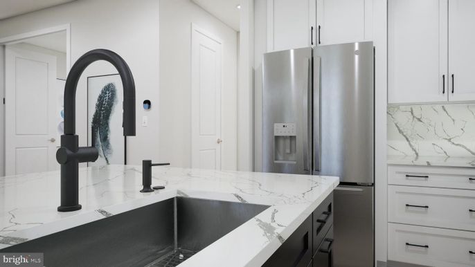 Interior, Kitchen, Marble Walls, Stainless Steel Appliances