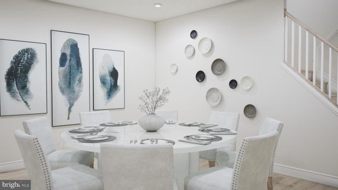 Dining room, Interior, Recessed Lighting, Wood Texture Flooring
