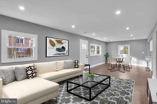 Dining room, Interior, Living room, Recessed Lighting, Wood Texture Flooring