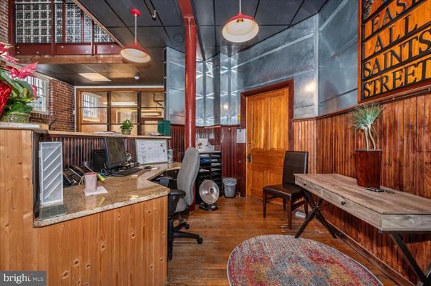 Home Office, Interior, Pendant Lights, Wood Texture Flooring, Wooden Walls