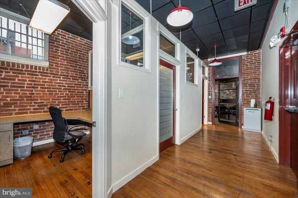 Home Office, Interior, Pendant Lights, Stone Walls, Wood Texture Flooring