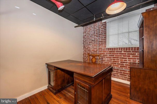 Home Office, Interior, Stone Walls, Wood Texture Flooring