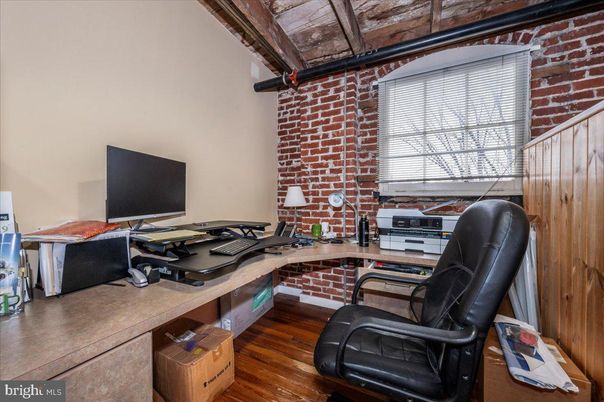 Home Office, Interior, Stone Walls, Wood Texture Flooring