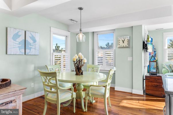 Dining room, Interior, Pendant Lights, Wood Texture Flooring