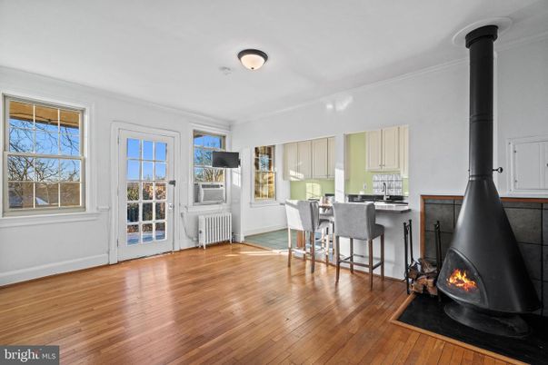 Dining room, Fireplace, Interior, Kitchen, Wood Texture Flooring