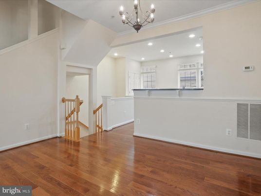 Chandelier, Empty room, Interior, Recessed Lighting, Wood Texture Flooring