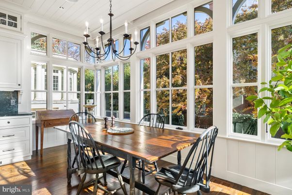 Chandelier, Dining room, Interior, Sun Room, Wood Texture Flooring