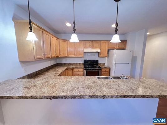 Interior, Kitchen, Pendant Lights, Recessed Lighting, Wood Texture Flooring