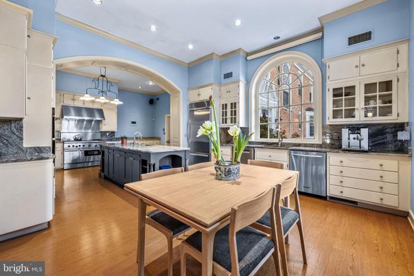 Dining room, Interior, Kitchen, Recessed Lighting, Stainless Steel Appliances, Wood Texture Flooring