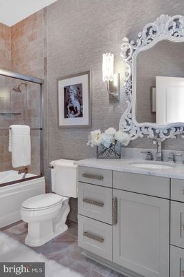 Bathroom, Dual Sink Vanities, Glass Shower, Interior, Stone Walls