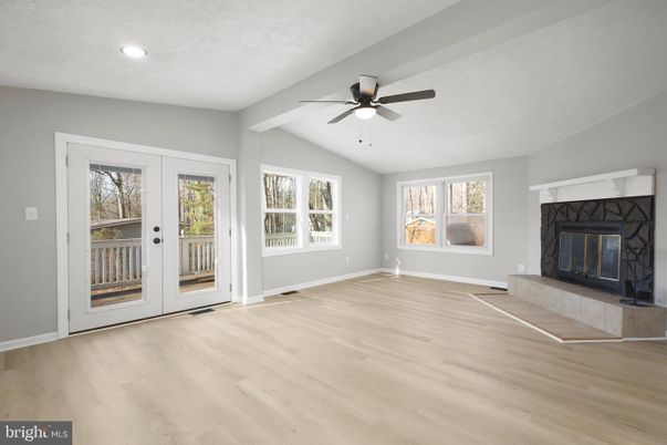 Empty room, Fireplace, Interior, Recessed Lighting, Wood Texture Flooring