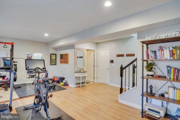 Fitness Equipment, Home Office, Interior, Recessed Lighting, Wood Texture Flooring