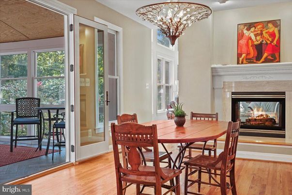 Dining room, Fireplace, Interior, Wood Texture Flooring