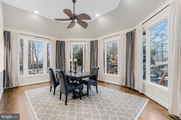 Dining room, Interior, Recessed Lighting, Wood Texture Flooring