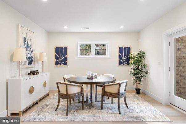 Dining room, Interior, Recessed Lighting, Stone Walls, Wood Texture Flooring