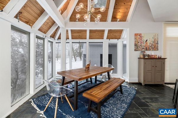 Dining room, Interior, Pendant Lights, Sun Room, Wooden Ceilings