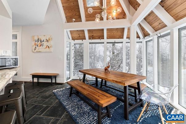 Dining room, Interior, Pendant Lights, Wooden Ceilings