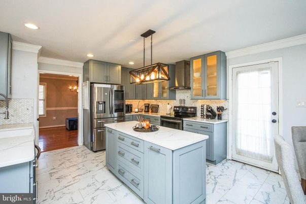 Interior, Kitchen, Marble, Pendant Lights, Recessed Lighting, Stainless Steel Appliances