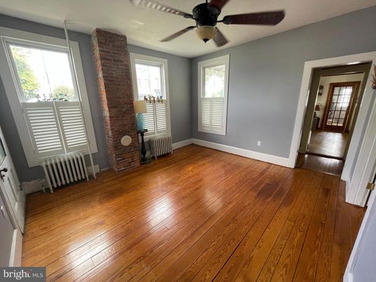 Empty room, Fireplace, Interior, Stone Walls, Wood Texture Flooring