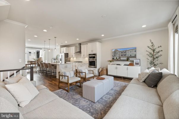 Dining room, Interior, Kitchen, Living room, Pendant Lights, Recessed Lighting, Stainless Steel Appliances, Wood Texture Flooring