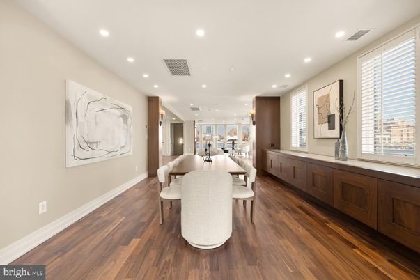 Dining room, Interior, Recessed Lighting, Wood Texture Flooring