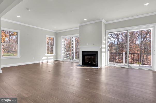 Empty room, Fireplace, Interior, Recessed Lighting, Wood Texture Flooring