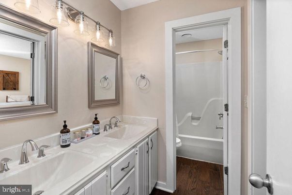 Bathroom, Dual Sink Vanities, Interior, Wood Texture Flooring
