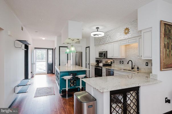 Interior, Kitchen, Pendant Lights, Stainless Steel Appliances, Wood Texture Flooring