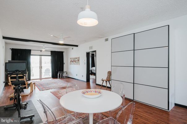 Dining room, Interior, Recessed Lighting, Wood Texture Flooring