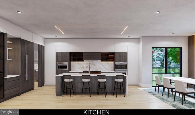 Dining room, Interior, Kitchen, Recessed Lighting, Stainless Steel Appliances, Wood Texture Flooring