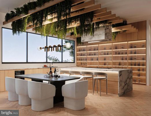 Dining room, Interior, Kitchen, Pendant Lights, Wooden Beams, Wood Texture Flooring