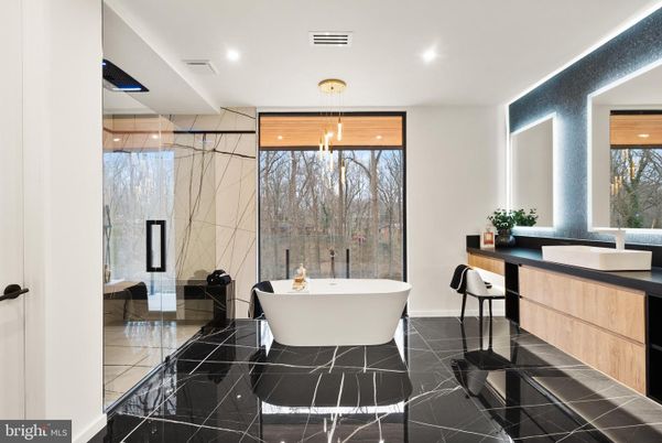 Bathroom, Free Standing Baths, Interior, Marble, Marble Walls, Recessed Lighting