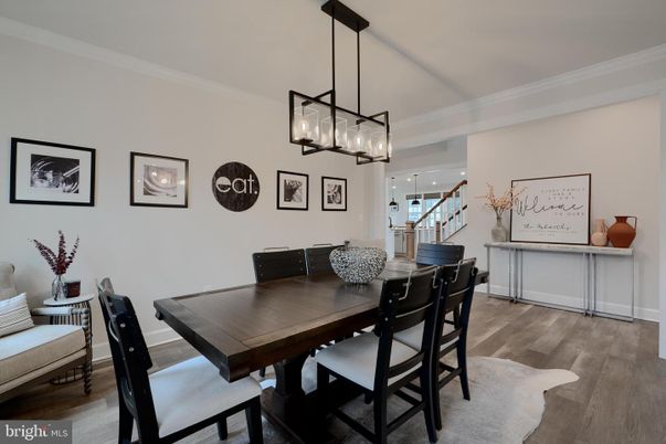 Dining room, Interior, Pendant Lights, Wood Texture Flooring
