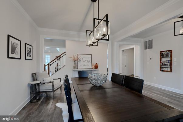 Dining room, Interior, Pendant Lights, Wood Texture Flooring