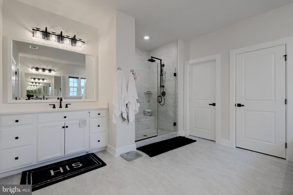 Bathroom, Dual Sink Vanities, Glass Shower, Interior, Recessed Lighting