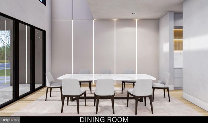 Dining room, Interior, Recessed Lighting, Wood Texture Flooring