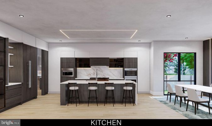 Dining room, Interior, Kitchen, Recessed Lighting, Stainless Steel Appliances, Wood Texture Flooring