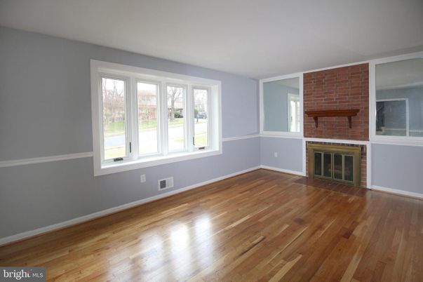 Empty room, Fireplace, Interior, Stone Walls, Wood Texture Flooring