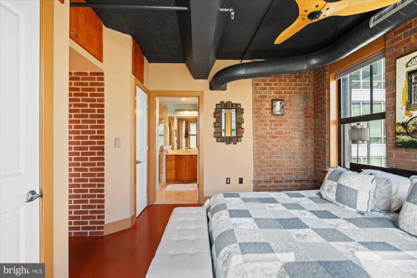 Bedroom, Interior, Stone Walls, Wood Texture Flooring