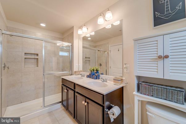 Bathroom, Dual Sink Vanities, Glass Shower, Interior, Recessed Lighting