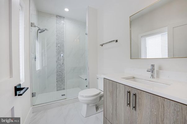 Bathroom, Glass Shower, Interior, Marble, Marble Walls, Recessed Lighting