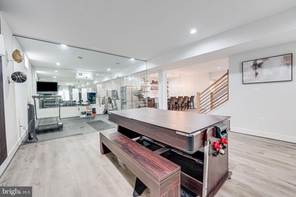 Dining room, Interior, Pendant Lights, Recessed Lighting, Wood Texture Flooring