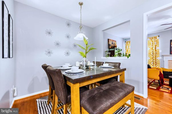 Dining room, Interior, Pendant Lights, Wood Texture Flooring