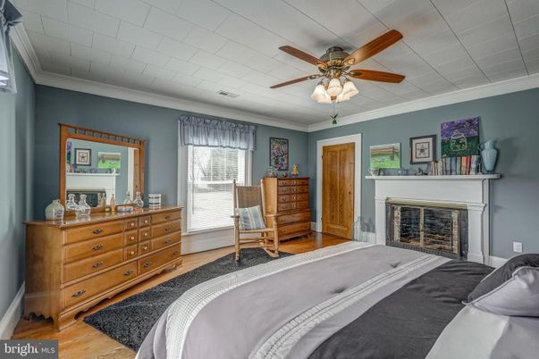 Bedroom, Fireplace, Interior, Wood Texture Flooring