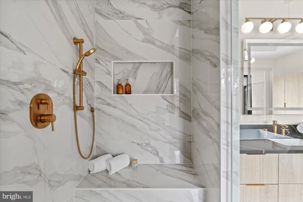 Bathroom, Glass Shower, Interior, Marble Walls